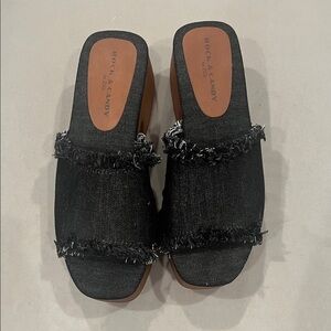Rock & Candy Black Frayed Denim Mule Sandals